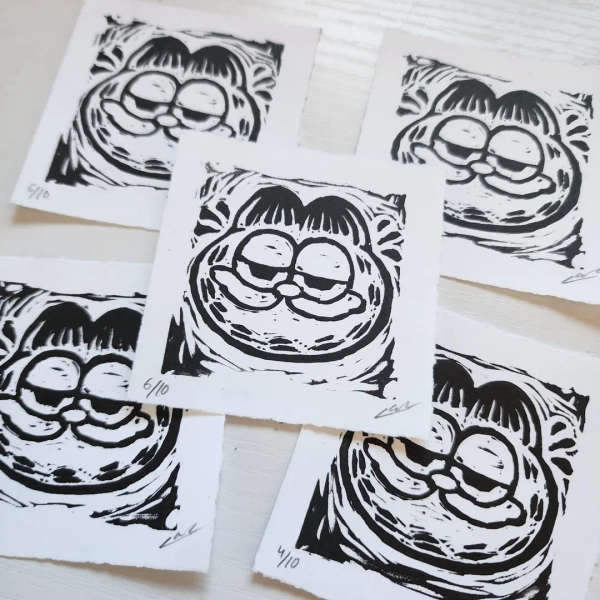 Fat Cat LINOCUT Mini Print - Etsy