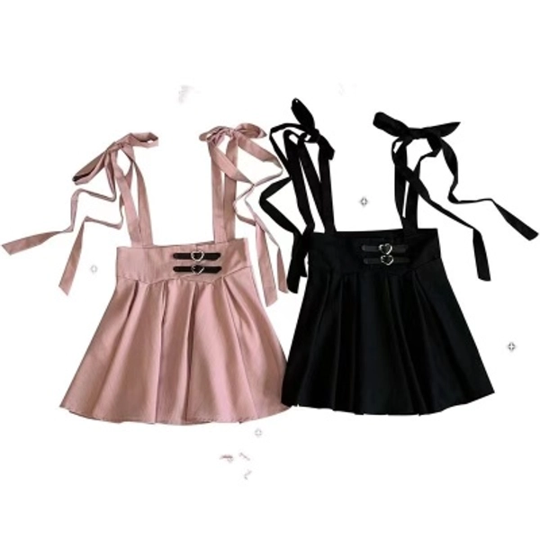 Lolita Halfskirt Japanese Summer Black Pink Strap Dress Cute Sweet Dress Landmine Style Jirai Kei