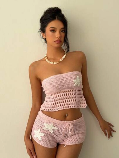 Crochet Summer Pink Starfish Halter Set