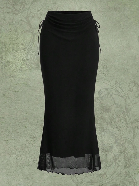 ROMWE Fairycore Saia Sereia Com Fenda Lateral Com Cordão De Cor Sólida