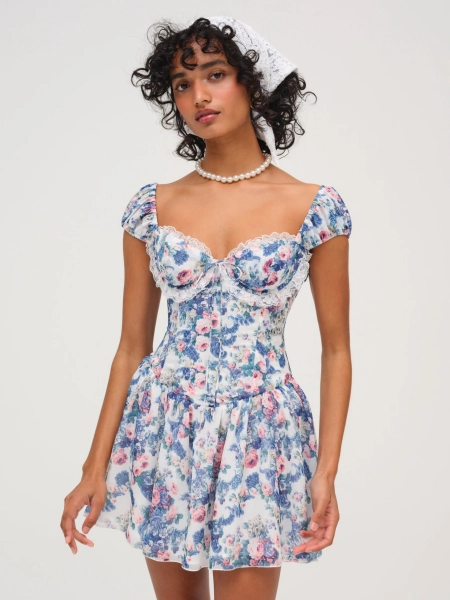 Audrey Floral Mini Dress — Blue