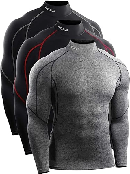 NELEUS Men's 3 Pack Athletic Compression Shirt Running Shirts