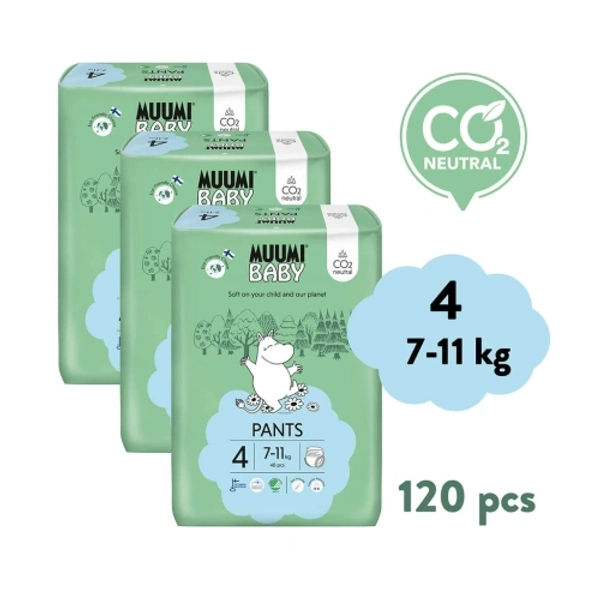 MUUMI BABY eko kalhotkové plenky vel. 4 Maxi 7-11 kg (120 ks) měsíční balení