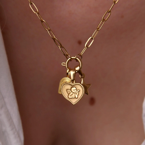 Gold Cupid Disc Stamp Necklace Charm Pendant, Self Love Necklace Charm, Cupid Angel Charm, Build Your Own Necklace