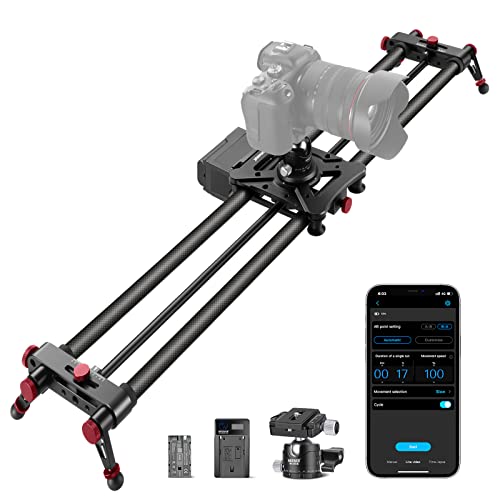 NEEWER 39.4”/100cm Motorized Camera Slider, App Wireless Control Carbon Fiber Dolly Rail Slider, Support Video Mode, Time Lapse Photography, Horizontal, Tracking and 120° Panoramic Shooting (ER1-100) - 100cm