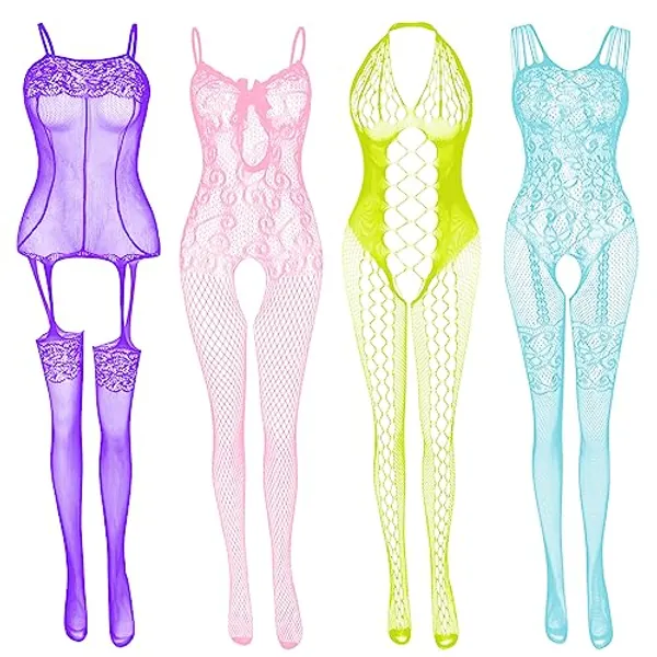 Women's Lace Stockings Lingerie Floral Fishnet Bodysuits Lingerie Nightwear for Romantic Date Wearing