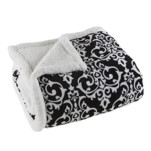 Lavish Home 61-00004-BW Fleece Sherpa Blanket Throw, Black/White - Print Black/White
