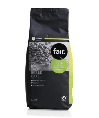 Oxfam fair Coffee Ground Fairtrade Organic East Timor 1kg