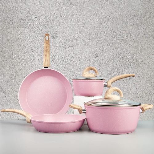Vkoocy Pink Pots and Pans Set Nonstick Induction Kitchen Cookware Set Cooking Sets 6 Pcs with Frying Pan Granite Stone Bakelite Wood Handle - 6 pcs pink 13 options from $223.33