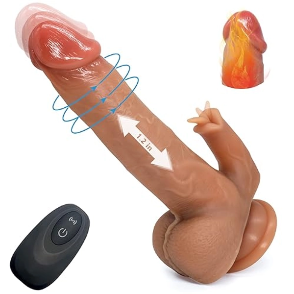 Realistic Vibrating Thrusting Dildo Vibrator Adult Sex Toy for Women 7 Thrusting 10 Vibration & Licking Modes - 8.5" Heating Dildo with Strong Suction Cup Dildos Flesh