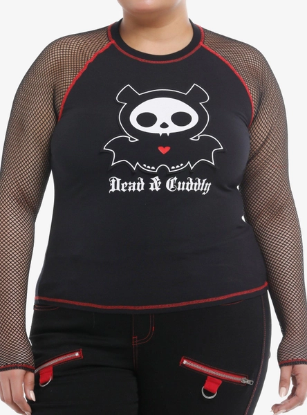 Skelanimals Fishnet Raglan Girls Long-Sleeve Top Plus Size