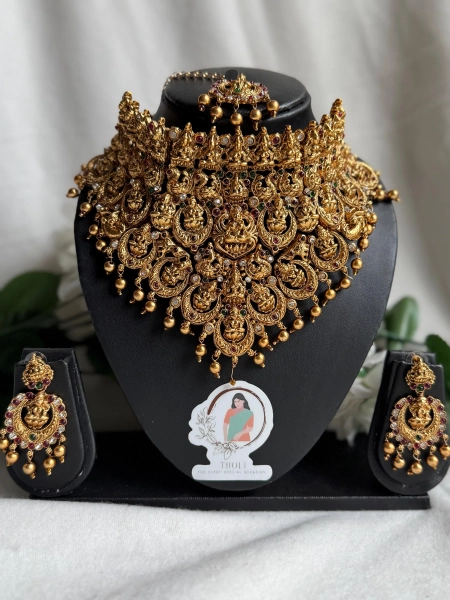 Beautiful matte finish Temple necklace Choker set, Traditional temple jewelry set |  saree jewellery | kemp jewellery set