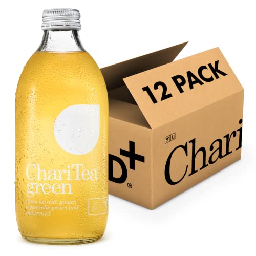 ChariTea GREEN Iced Green Tea with Ginger + Honey made from Real Sri Lankan Green Tea Leaves - 12 x 330ml - Fairtrade • Low Calorie • No Refined Sugar, Sweetened with Agave - Recyclable Glass Bottle - GREEN Tea with Ginger & Honey - 1 Count (Pack of 12)