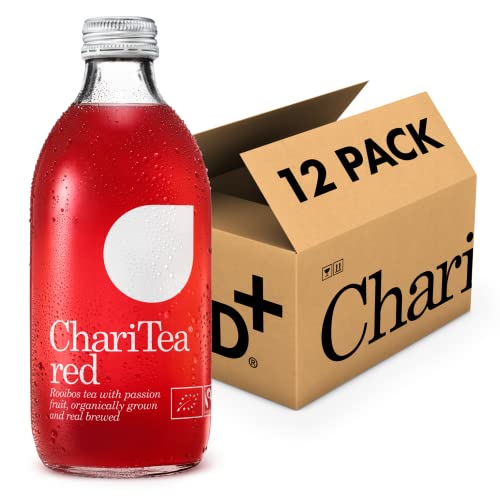 ChariTea RED Ice Rooibos Tea with Passion Fruit made from Real South African Tea Leaves - 12 x 330ml - Organic • Fairtrade • Vegan • Low Calorie • No Refined Sugar, Naturally Sweetened with Agave - ROOIBOS Tea with Passion Fruit - 1 Count (Pack of 12)