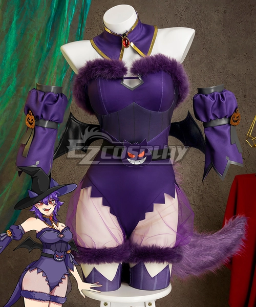 Ezcosplay Original Derivative PM Halloween Gengar Witch Sexy Lingerie Bodysuit Cosplay Costume