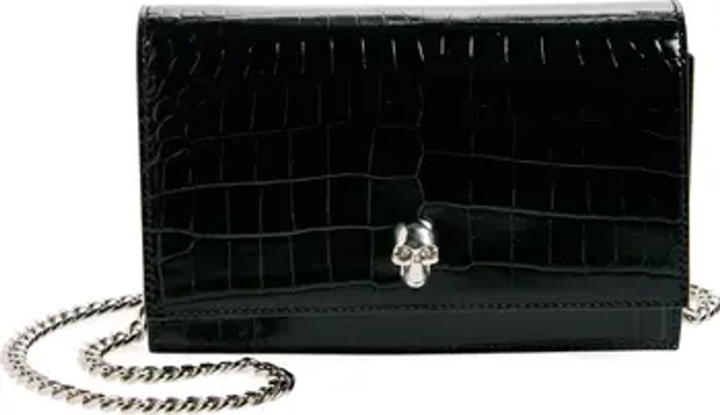 Alexander McQueen Mini Skull Croc Embossed Leather Shoulder Bag