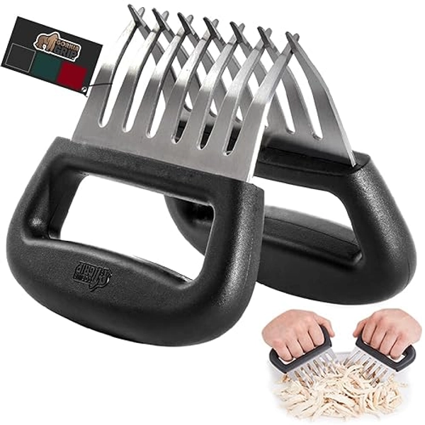 Gorilla Grip Powerful Stainless Steel Meat Shredder Claws, Shred Rotisserie Chicken, Pulled Pork, Carve Ham Faster, Oversized 7 Claw Design Food Shredding Fork, Kitchen Smoker BBQ Tool, Black