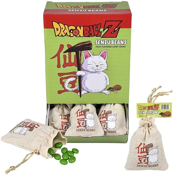 Boston America Dragonball Z Senzu Beans Candy 1 Collectible Korin Drawstring Bag Sour Green Apple Flavored Candy Green, Brown 2 Ounce (Pack of 1)