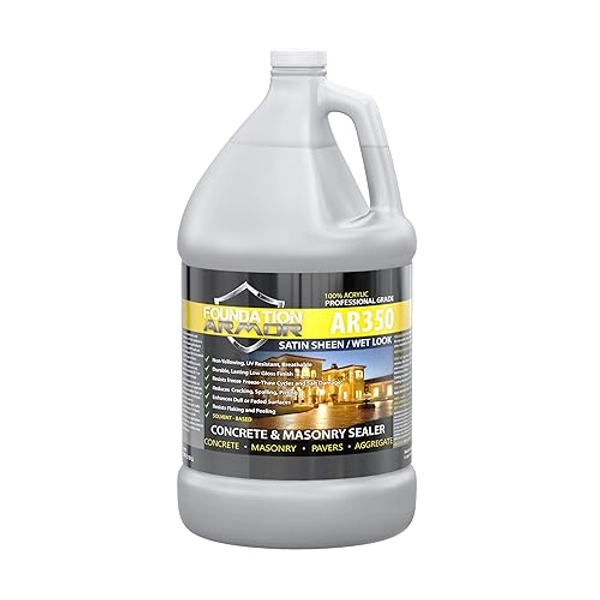 Armor AR350 Low Gloss Wet Look Concrete Sealer 1 Gallon - Professional Grade Color Enhancing Solvent Based Acrylic Sealer for Exterior Concrete and Pavers - 700 VOC - AR350 - 1 GAL - 700 VOC