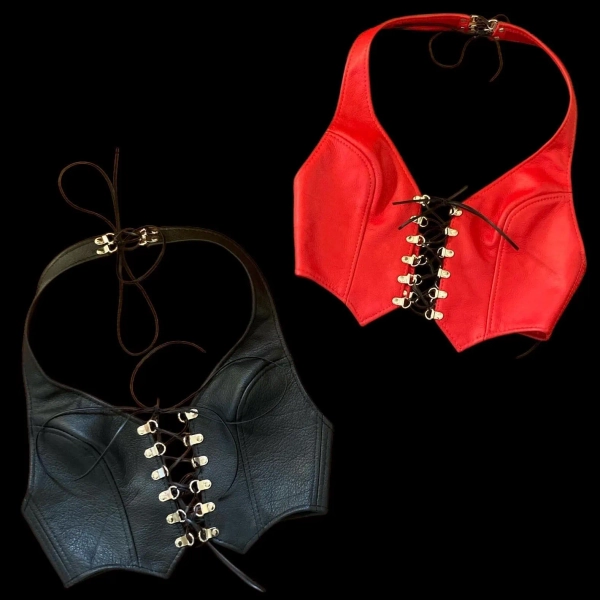 Custom DIABOLIK Leather Waistcoat Halter Top