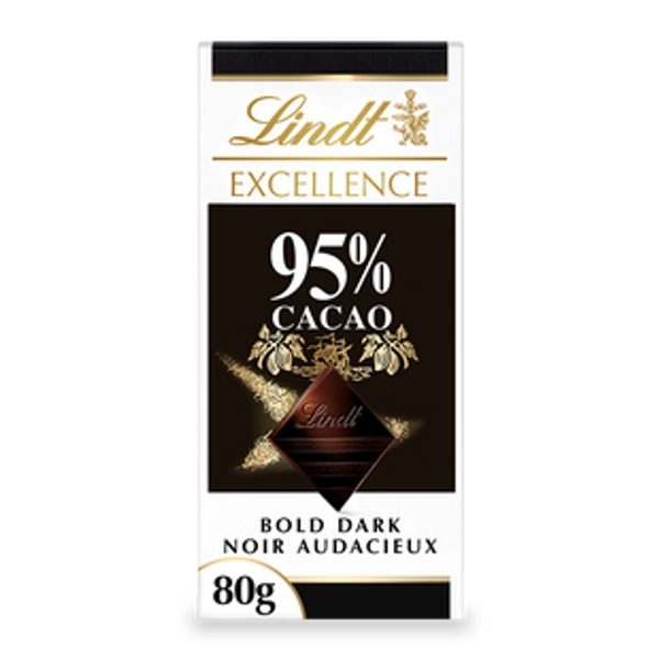 Lindt EXCELLENCE 95% Cacao Dark Chocolate Bar, 80g