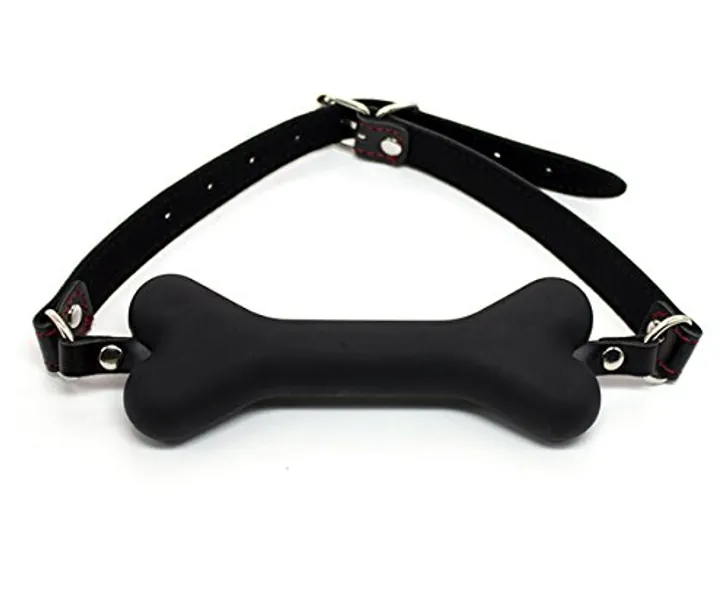 Silicone Bone Gag BDSM Adult Sex Toy Dog Slave Play Game Toy (Black)
