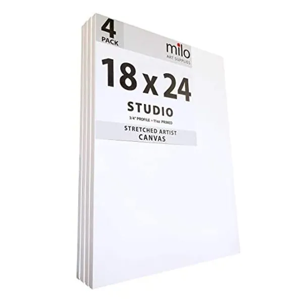 
                            milo Stretched Artist Canvas | 18x24 inches | 4 Pack | 3/4” inch Thick Studio Profile | 11 oz Primed Large Canvases for Painting, Ready to Paint Art Supplies for Acrylic, Oil, Mixed Media
                        