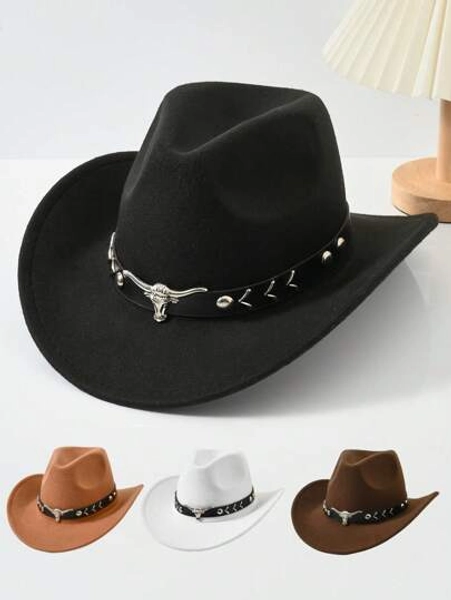 1 peça chapéu de cowboy ocidental retrô unissex com acabamento em touro para uso casual diário, festas de cowboy ocidental.