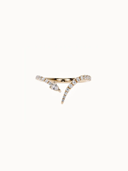 Pavé V Snake Ring - Yellow Gold