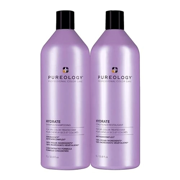 Pureology Hydrate Moisturizing Shampoo and Conditioner Set | For Dry Color Treated Hair | Sulfate-Free | Vegan | Paraben-Free