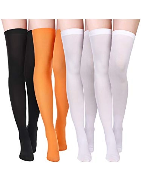 Boao 4 Pairs Women's Silk Thigh High Stockings Nylon Socks for Women Halloween Cosplay Costume Party Tights Accessory