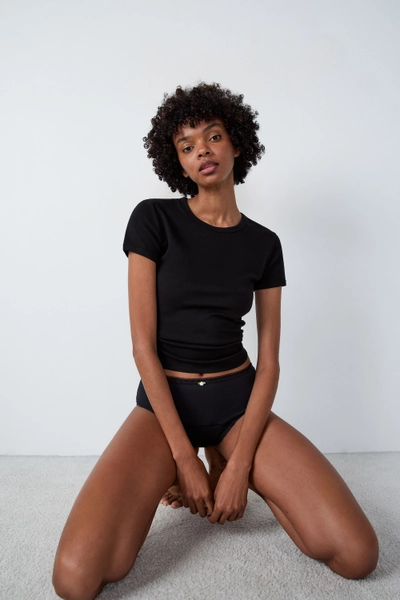 Culotte menstruelle taille haute pointelle - Flux moyen