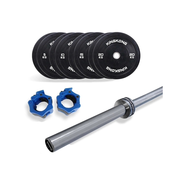 100KG Olympic Black Bumper Plates Set + 20KG Olympic Barbell 700LB