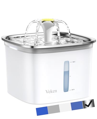Veken 95oz/2.8L Stainless Steel Pet Fountain, Automatic Cat Water Fountain Dog Water Dispenser with Replacement Filters for Cats, Dogs, Multiple Pets (Silver, Stainless Steel) - Silver - 95oz Stainless Steel