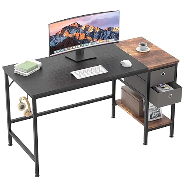HOMIDEC Schreibtisch, Computertisch mit 2 Schubladen und Kopfhörer Halter, Pc Tisch Bürotisch Holz Officetisch fürs Büro, Wohnzimmer, Home, Office, 120 x 50 x75cm