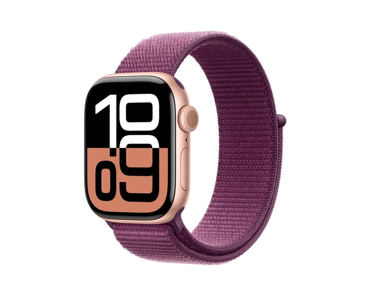 Apple Watch Series 10, 42mm | Rose Gold Face/Plum Sport Loop