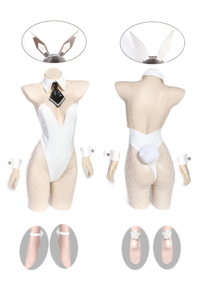 Goddess of Victory: Nikke Blanc Cosplay Costume Banner Bunny Sexy Bodysuit and Stockings with Headband