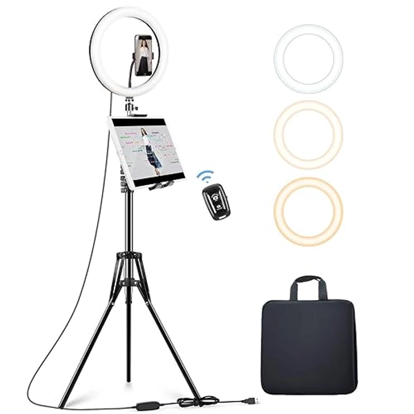 Elitehood 12’’ Ring Light with Tripod Stand (72’’ Tall) & iPad/Phone Holder, Dimmable Selfie Circle LED Lights Ringlight for Video Recording, Conference, Makeup, Laptop, Computer, Webcam, YouTube
