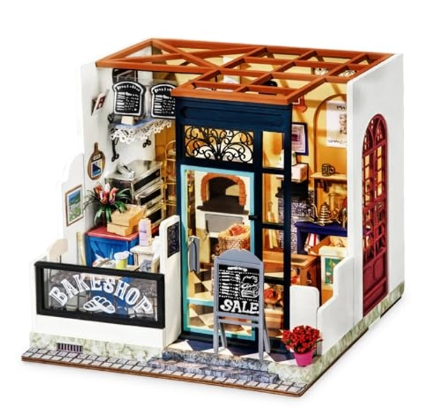 Rolife DIY Miniature House Kit Nancy's Bakery, Tiny House Kit for Adults to Build, Mini House Making Kit with Furnitures, Halloween/Christmas Decorations/Gifts for Family and Friends (Nancy's Bakery)
