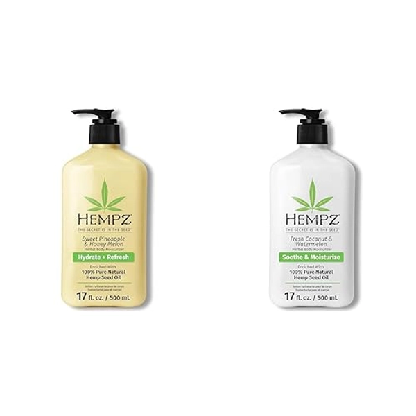 Hempz Sweet Pineapple & Honey Melon + Fresh Coconut & Watermelon Moisturizing Skin Lotion (17 oz Each)
