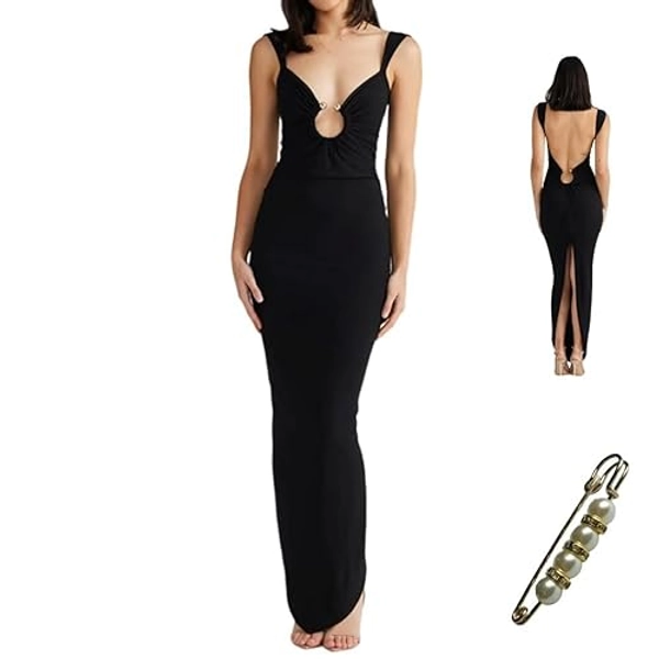 Formal Dresses for Women 2025 V Neck Metallic Circle Backless Sexy Dresses Straps Split Slim Long Dresses