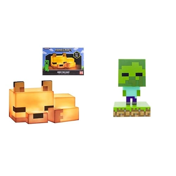 Minecraft Fuchs Leuchte & Minecraft Zombie Icon Light BDP Mini-Nachtlampe mit lustigem Pixel, superhell, plastik, Mehrfarbig