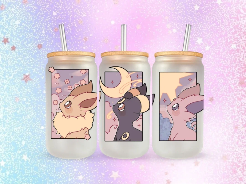 Drinking Glass With Straw and Lid With Motif of Eeveelution Evoli Nachtara Psiana Eevee Gift Idea Christmas Present - Etsy.de
