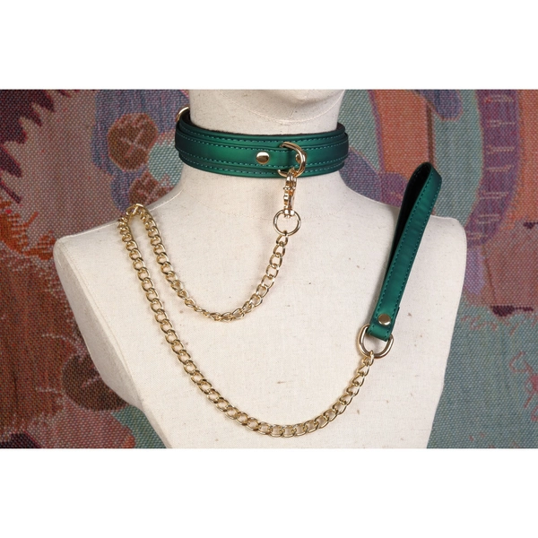 Green collar and leash for woman sub/leather choker/day collar sub discreet/vegan BDSM collar/petplay collar/slave submissive collar-Mature