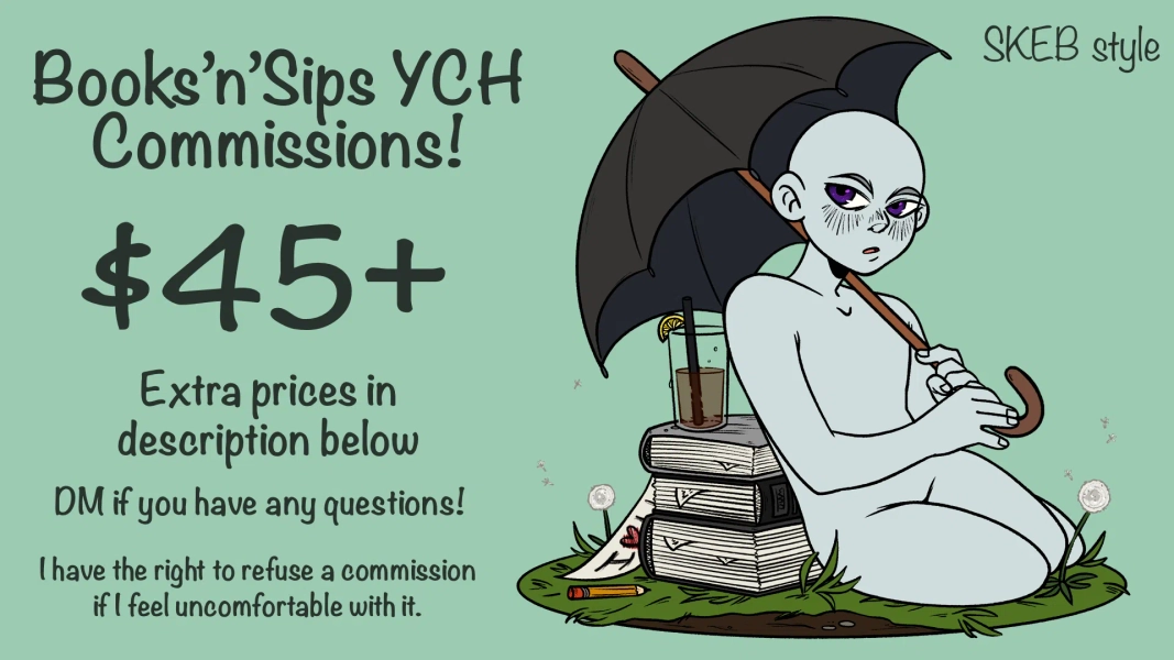 Books’n’Sips YCH! (SKEB) by EnokiCreeps (@EnokiCreeps)