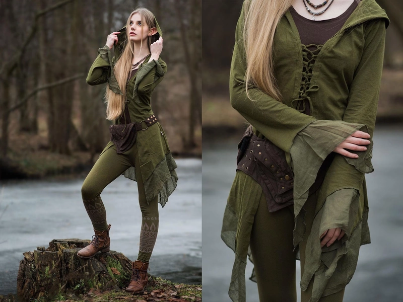 Enchanted Elven Cloak Pixie Cape Fairy Costume Forest Green Cloak Medival Dress Fairy Outfit Elf Cosplay Fantasy Halloween Costume LALUEN