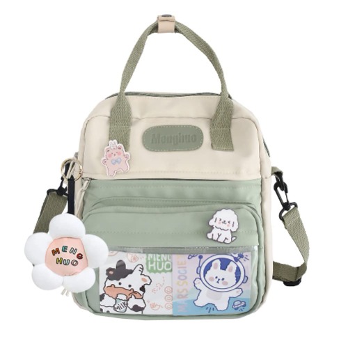 JQWSVE Kawaii Backpack with Kawaii Pins & Accessories, Kawaii Aesthetic Backpack, Cute Ita Bag Japanese Backpack JK Uniform Bag - A01-green