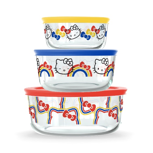 Hello Kitty x Pyrex Cheerful Vibes Glass Storage Containers (Set of 3) | Multi
