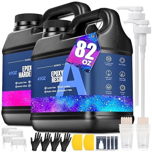 KISREL Epoxy Resin 82OZ - Crystal Clear Epoxy Resin Kit - No Yellowing No Bubble Art Resin Casting Resin for Art Crafts, Jewelry Making, Wood & Resin Molds(41OZ x 2) - 82oz