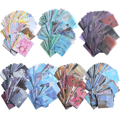 Tenare 1000 Pcs Washi Sticker Set and Vintage Scrapbook Paper Journaling Supplies, Including 6 Set, 200 Pieces Washi Stickers and 800 Pieces Scrapbook Papers for Journaling Scrapbooking - Scenery Style